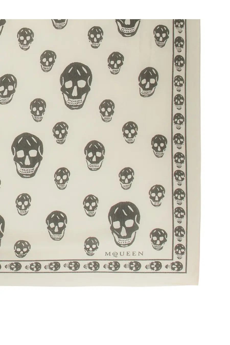 Alexander McQueen women’s cream-colored silk scarf with black skull print and border