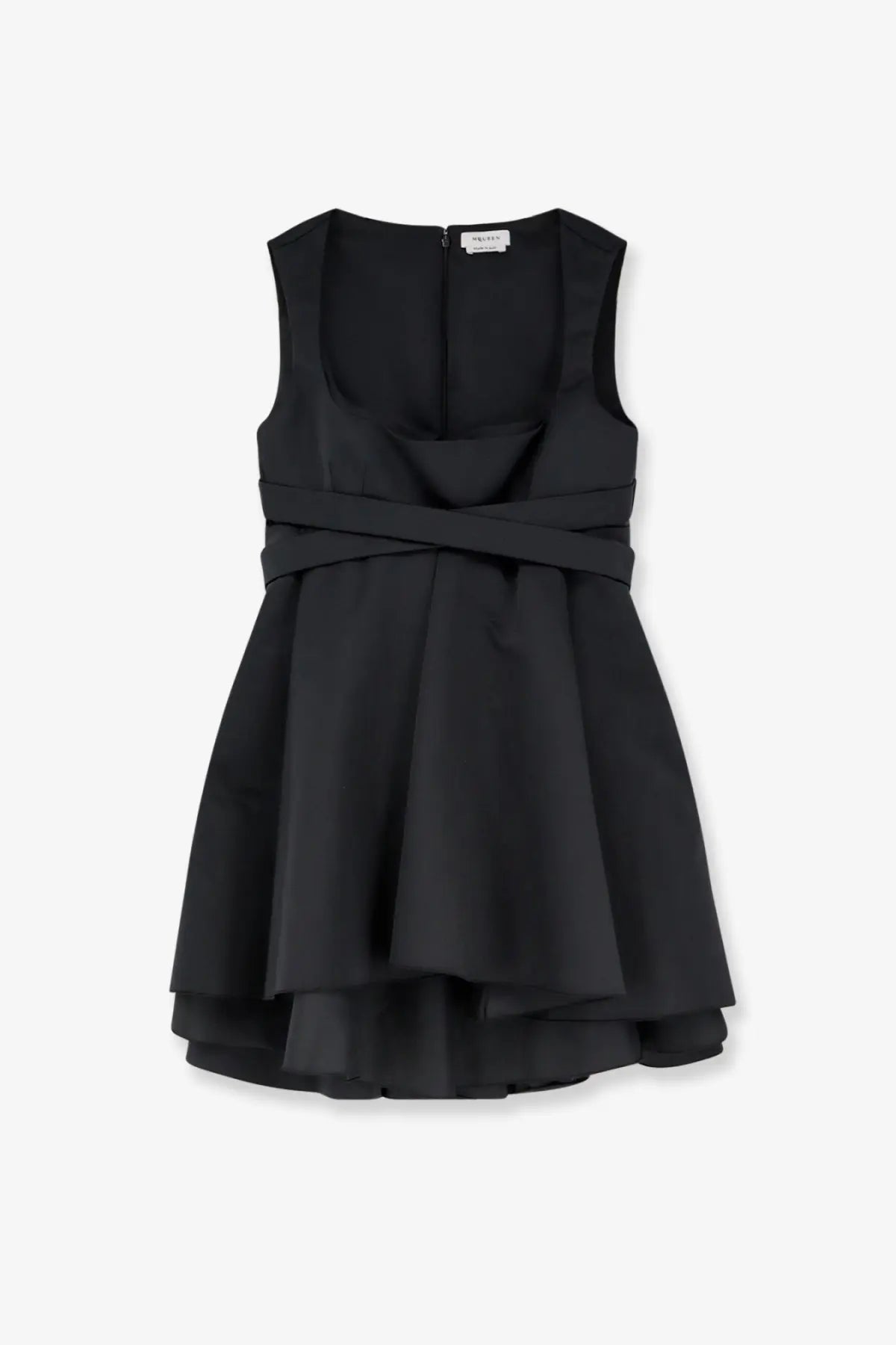 Alexander McQueen women’s black taffeta sleeveless dress with cinched waist and layered skirt