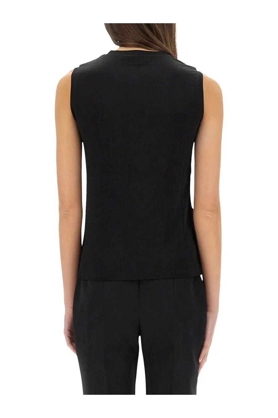 Alexander mcqueen women’s black sleeveless top with fitted silhouette and smooth flowing fabric
