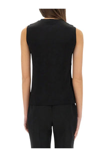 Alexander mcqueen women’s black sleeveless top with fitted silhouette and smooth flowing fabric