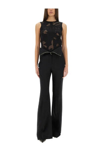 Alexander mcqueen women’s black sleeveless top with sheer patterned fabric and wide belt detail