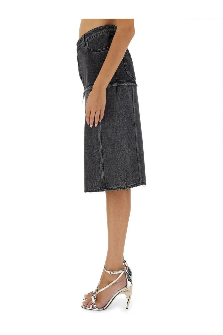 Alexander McQueen Women's Two Tone Denim Skirt Black, view 4