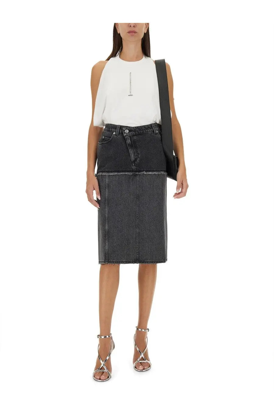 Alexander McQueen Women's Two Tone Denim Skirt Black, view 2