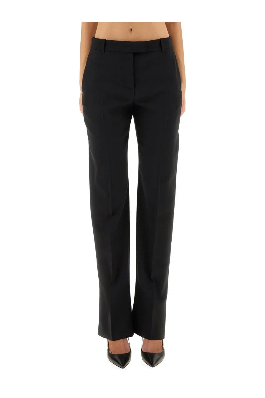 Alexander McQueen women’s black wool gabardine tailored trousers with straight-leg cut and classic front pockets