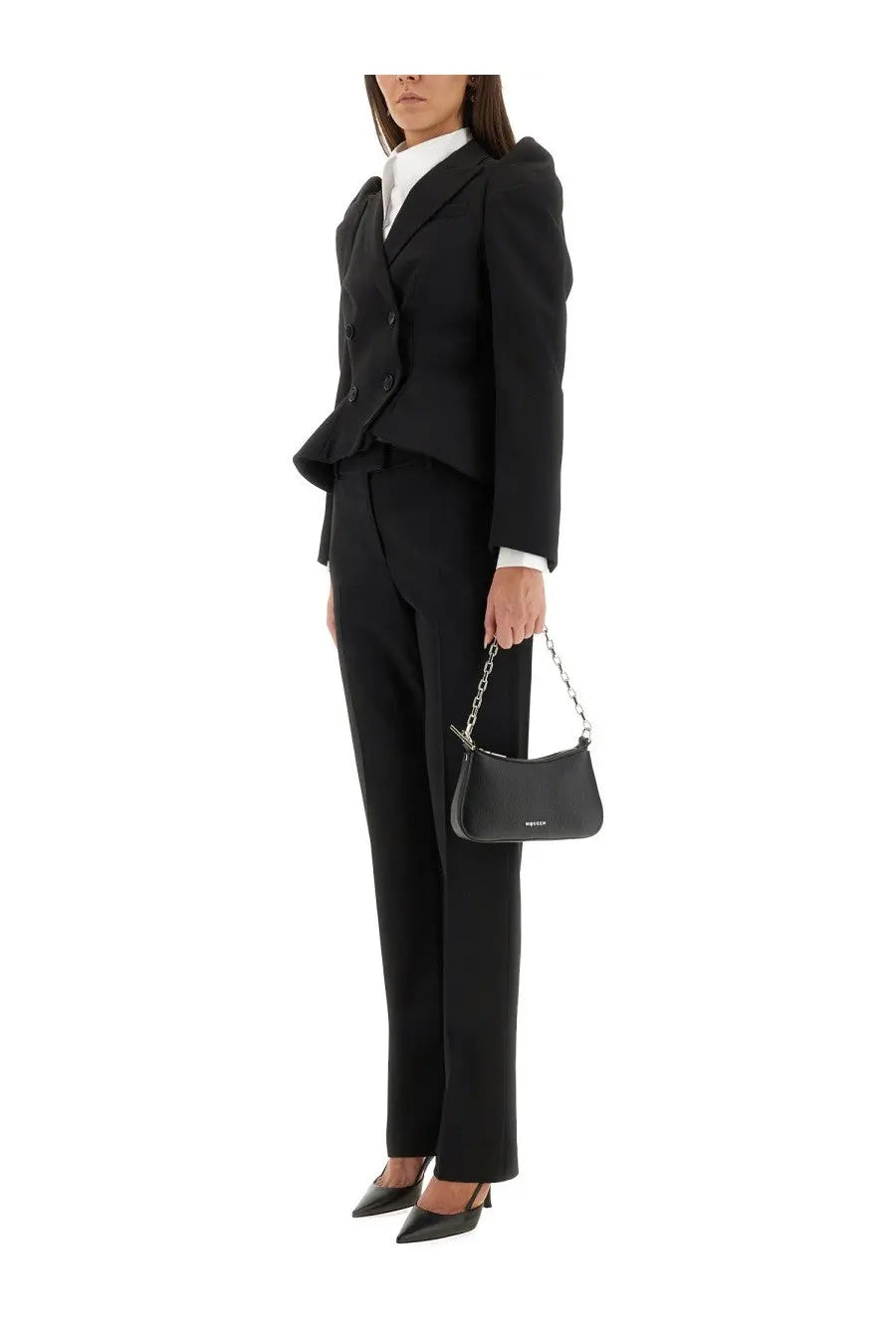 Alexander McQueen Women's Wool Gabardine Tailored Pants Black, view 2