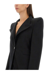 Alexander McQueen women’s black wool jacket with structured shoulders and single button closure tailored blazer