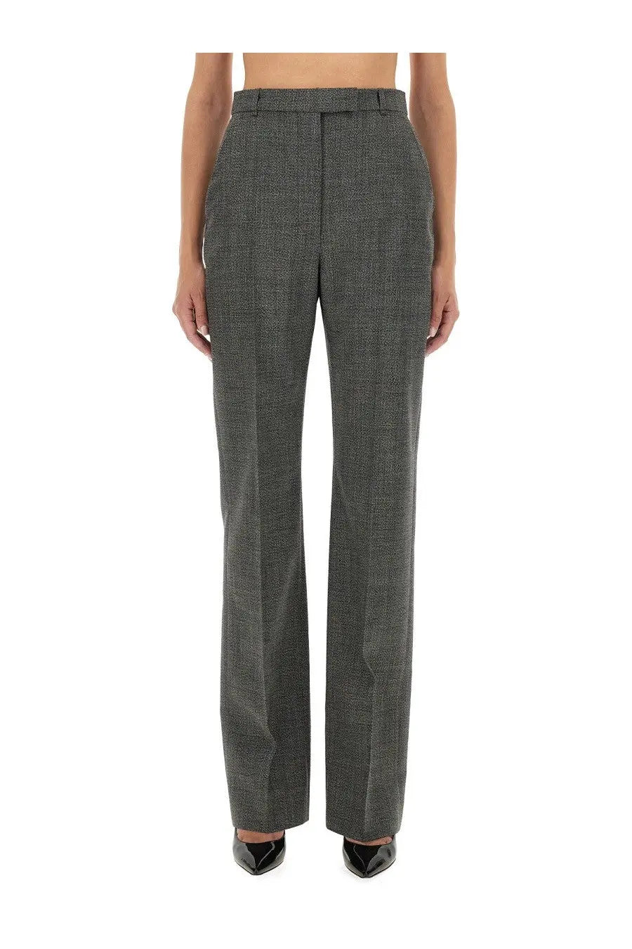Gray herringbone wool trousers by alexander mcqueen with tailored fit and straight-leg cut for women