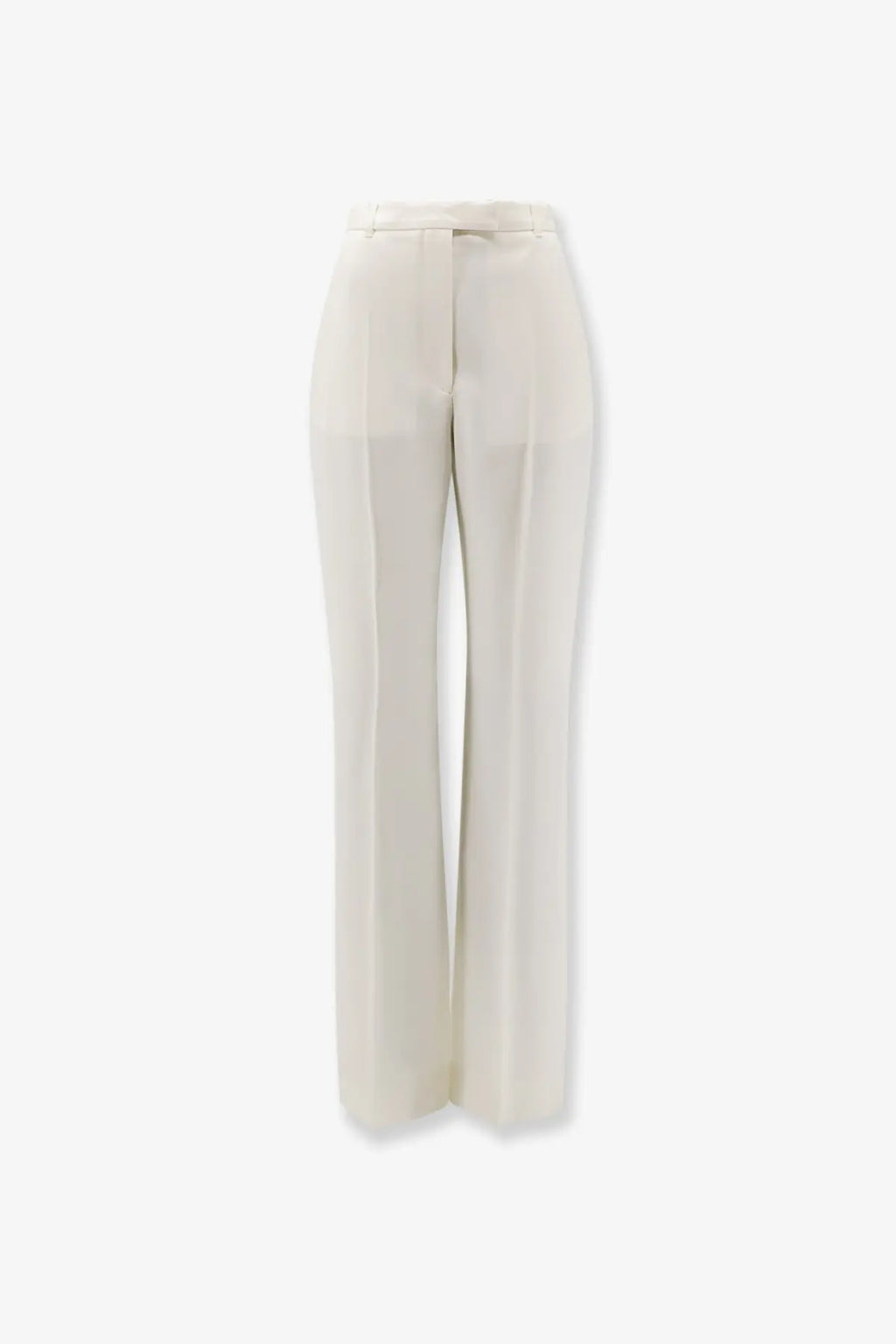 Alexander McQueen women’s cream wool wide-leg trousers with tailored fit and subtle front pleats