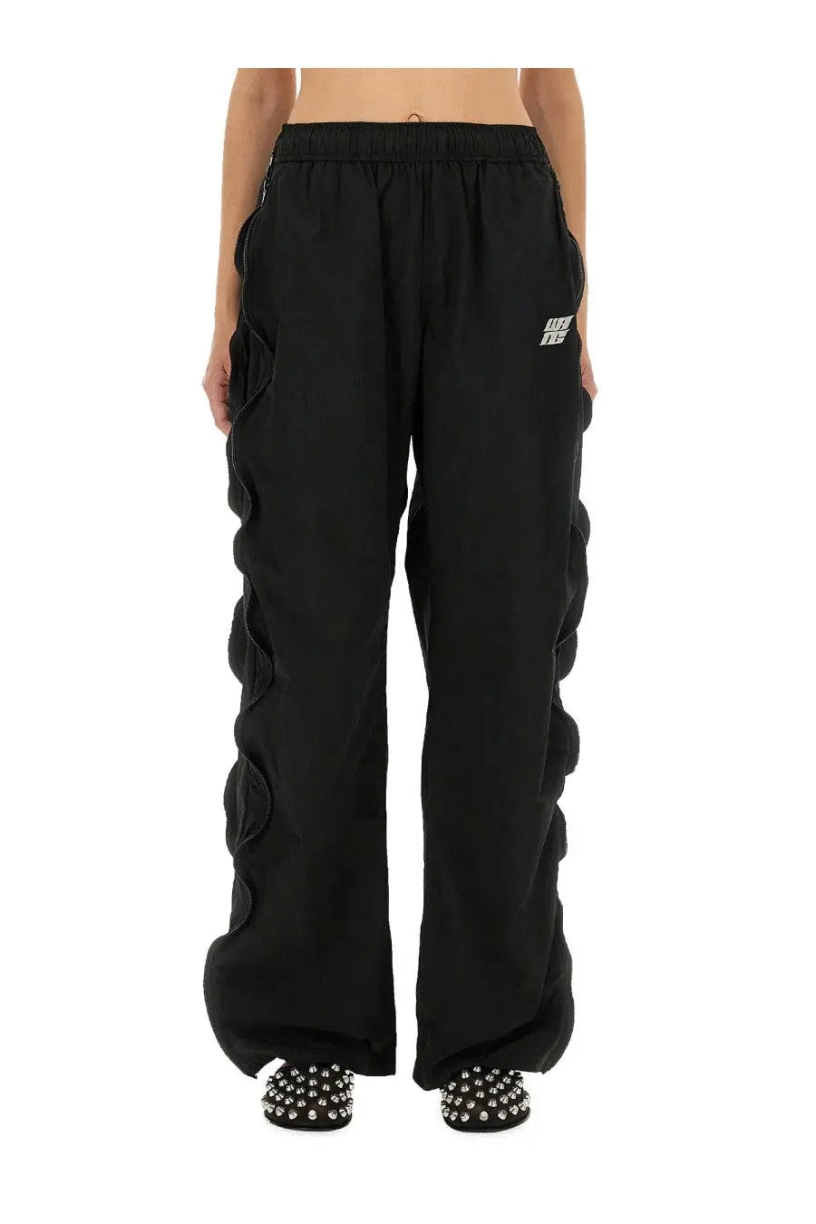 Alexander Wang black mid-rise track pants with ruffled side panels