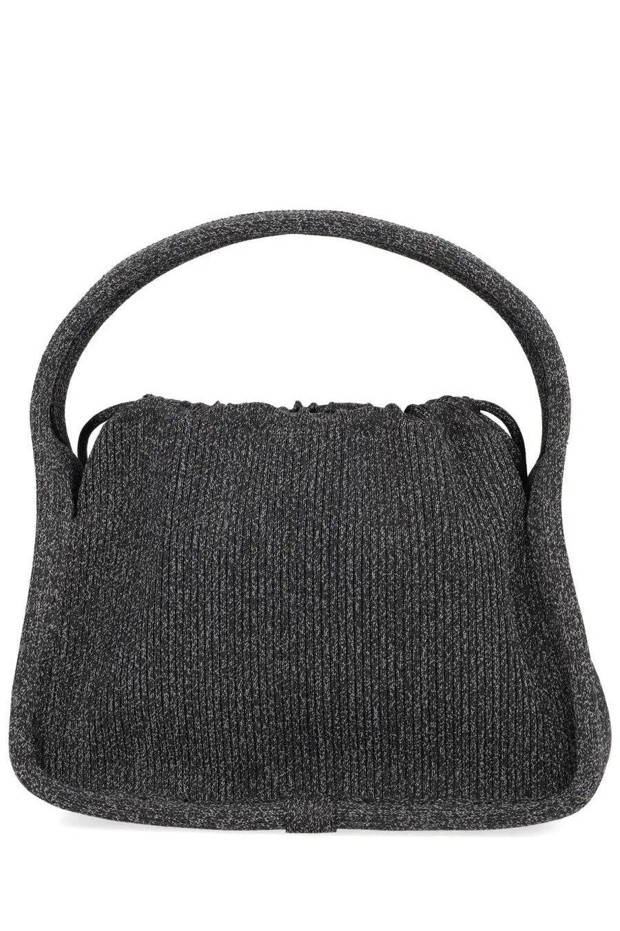 Alexanderwang women’s ryan small black handbag in textured charcoal gray knitted material with rounded top handle and ribbed pattern