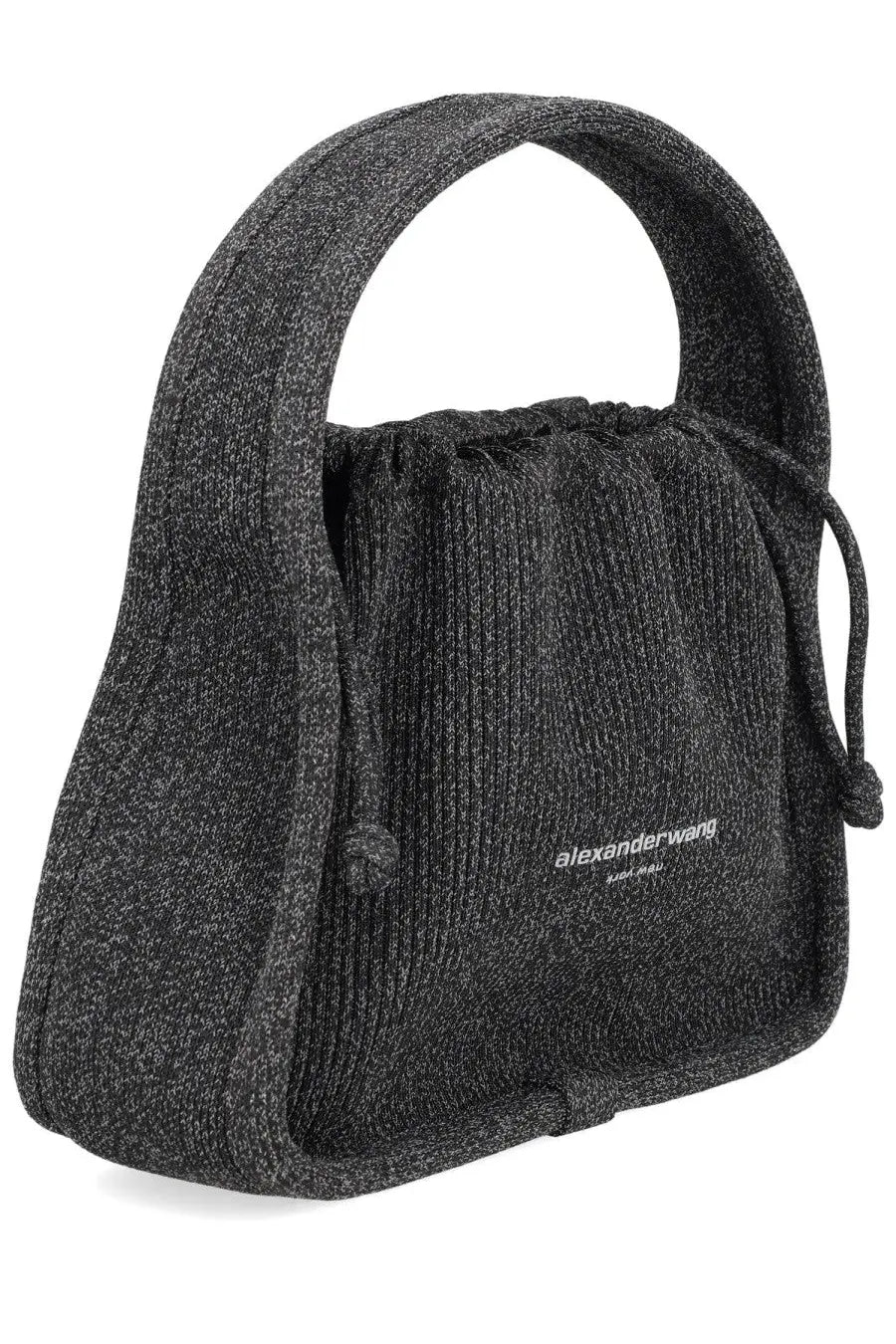 Alexanderwang women’s bag ryan small black textured knit handbag with drawstring closure and embroidered logo