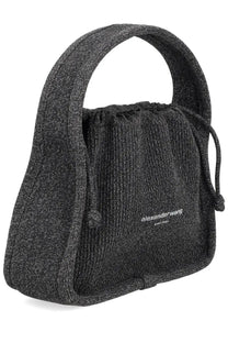 Alexanderwang women’s bag ryan small black textured knit handbag with drawstring closure and embroidered logo