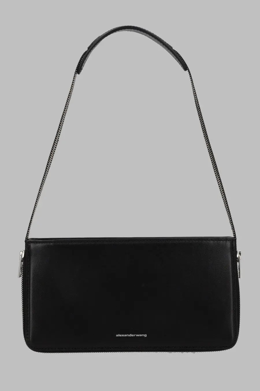 Alexanderwang women’s borsa spalla siren black leather shoulder bag with chain strap silver hardware and logo detail