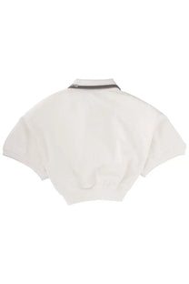 Alexanderwang women’s white cotton polo shirt with contrasting dark gray collar trim and cropped fit
