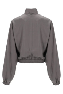 Alexanderwang women’s gray cropped bomber jacket with elastic cuffs and waistband in lightweight fabric