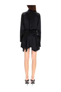 Alexanderwang women’s black satin shirt dress with belted waist and asymmetrical hemline