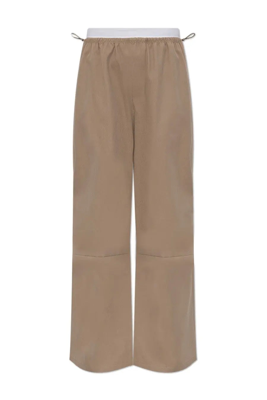 Alexanderwang women’s beige double layer wide-leg trousers with white elastic waistband and drawstring ties