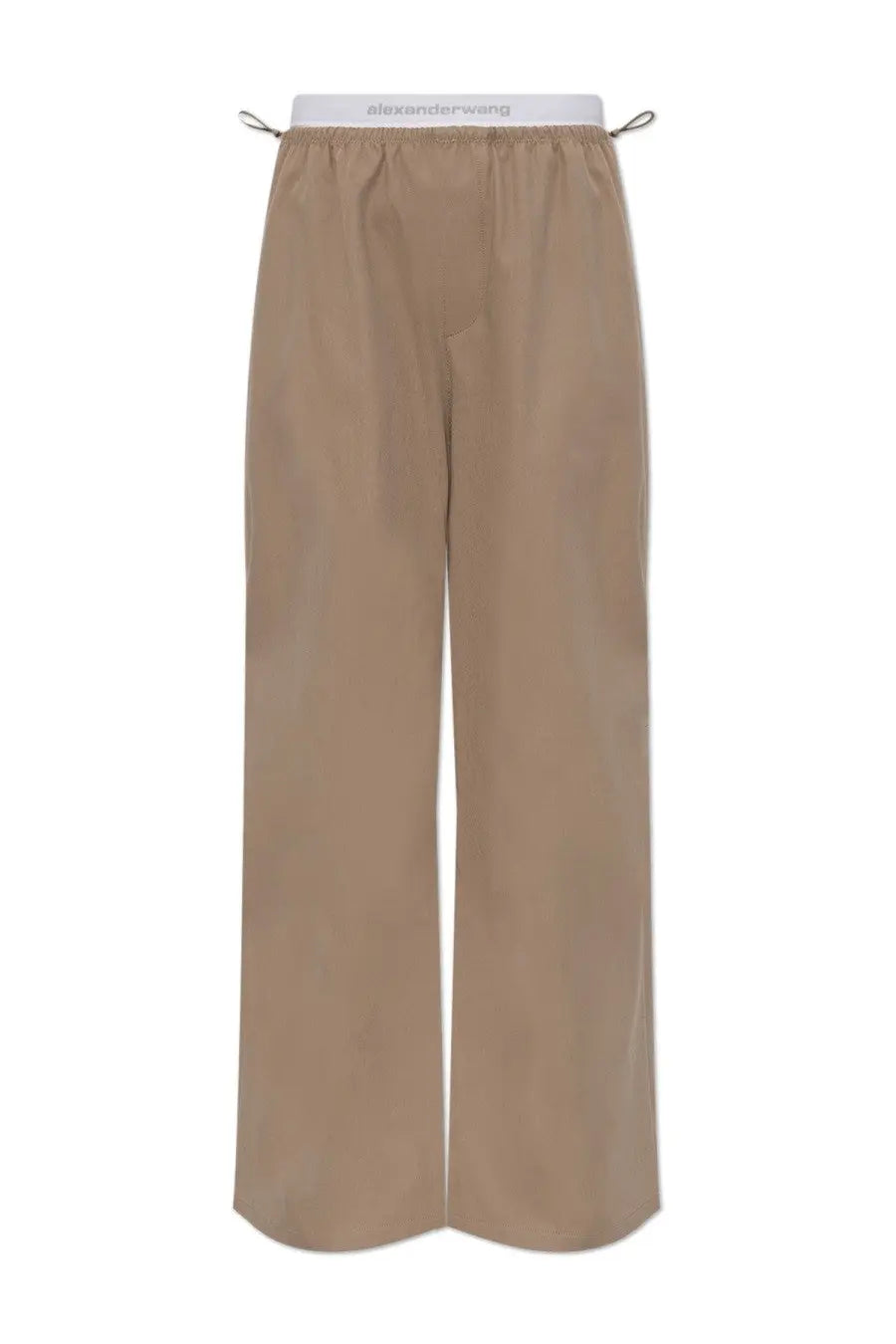 Alexanderwang women’s beige wide-leg double layer pants with white elastic waistband featuring alexanderwang logo