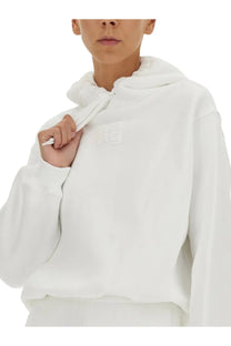 Alexanderwang women’s essential sweatshirt white soft textured hoodie with subtle embroidered logo on the chest