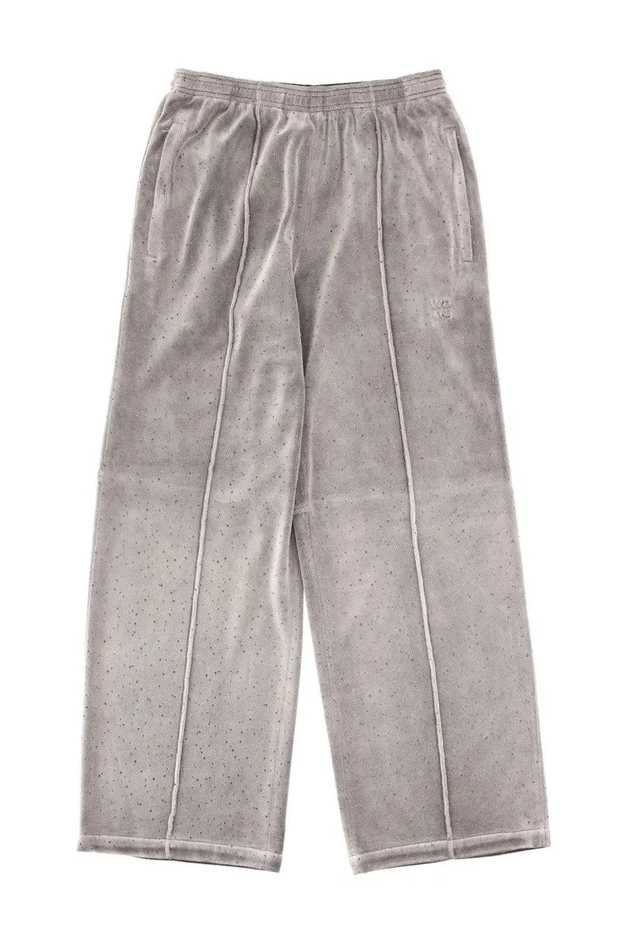 Alexanderwang women’s jogger pants grey in gray velour with subtle speckled texture and white contrast stitching