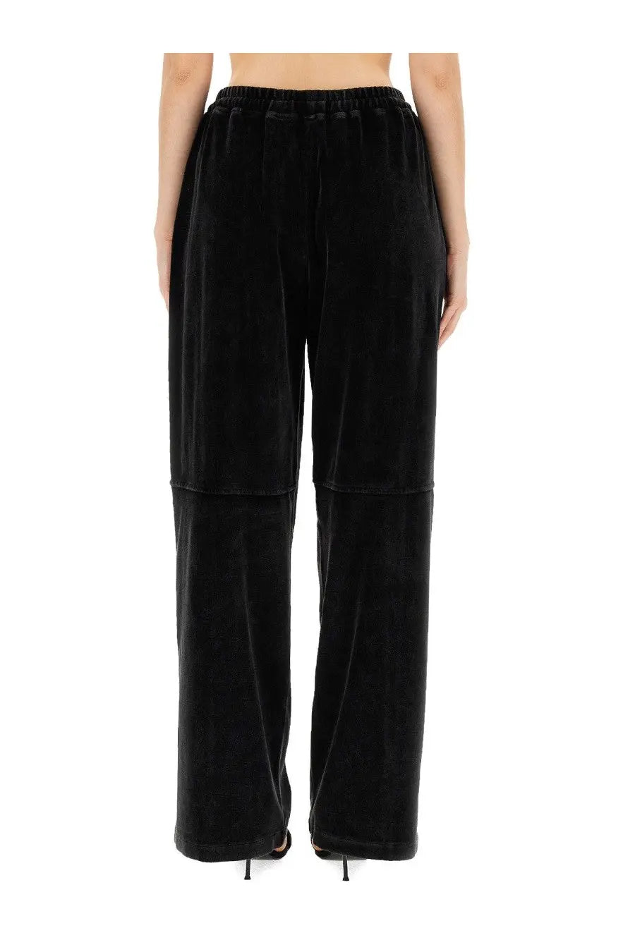Alexanderwang women’s black velvet jogging pants with wide-leg fit elastic waistband and two-tone seam detail