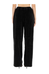 Alexanderwang women’s black velvet jogging pants with wide-leg fit elastic waistband and two-tone seam detail