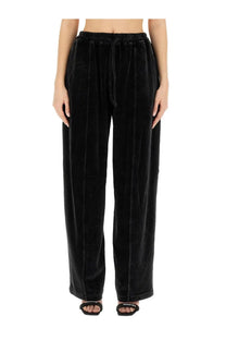 Alexanderwang women’s jogging pants black velvet wide-leg with elastic waistband and drawstring for comfort
