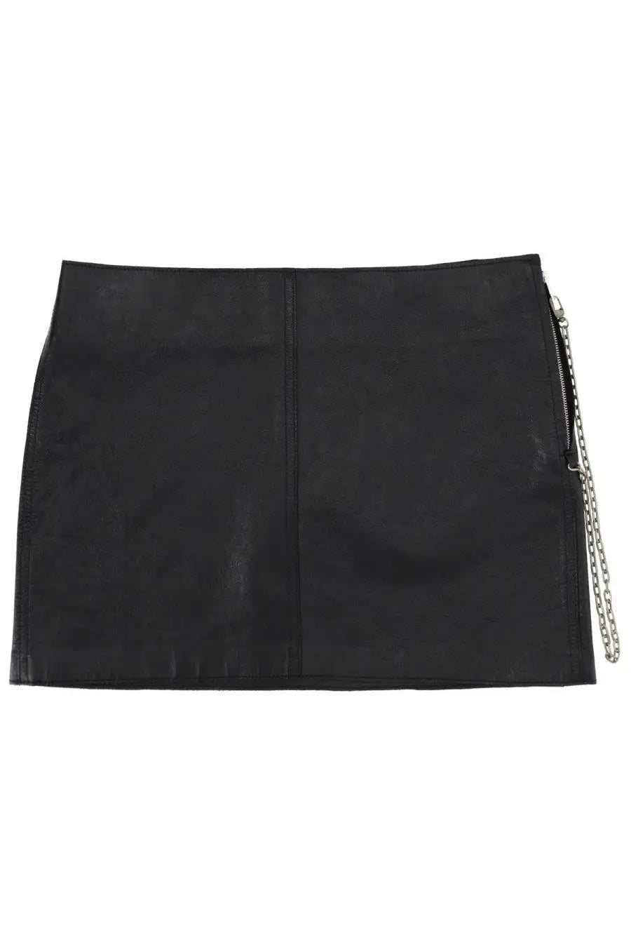 Alexanderwang women’s black leather miniskirt with a silver chain zipper on the side for a stylish look