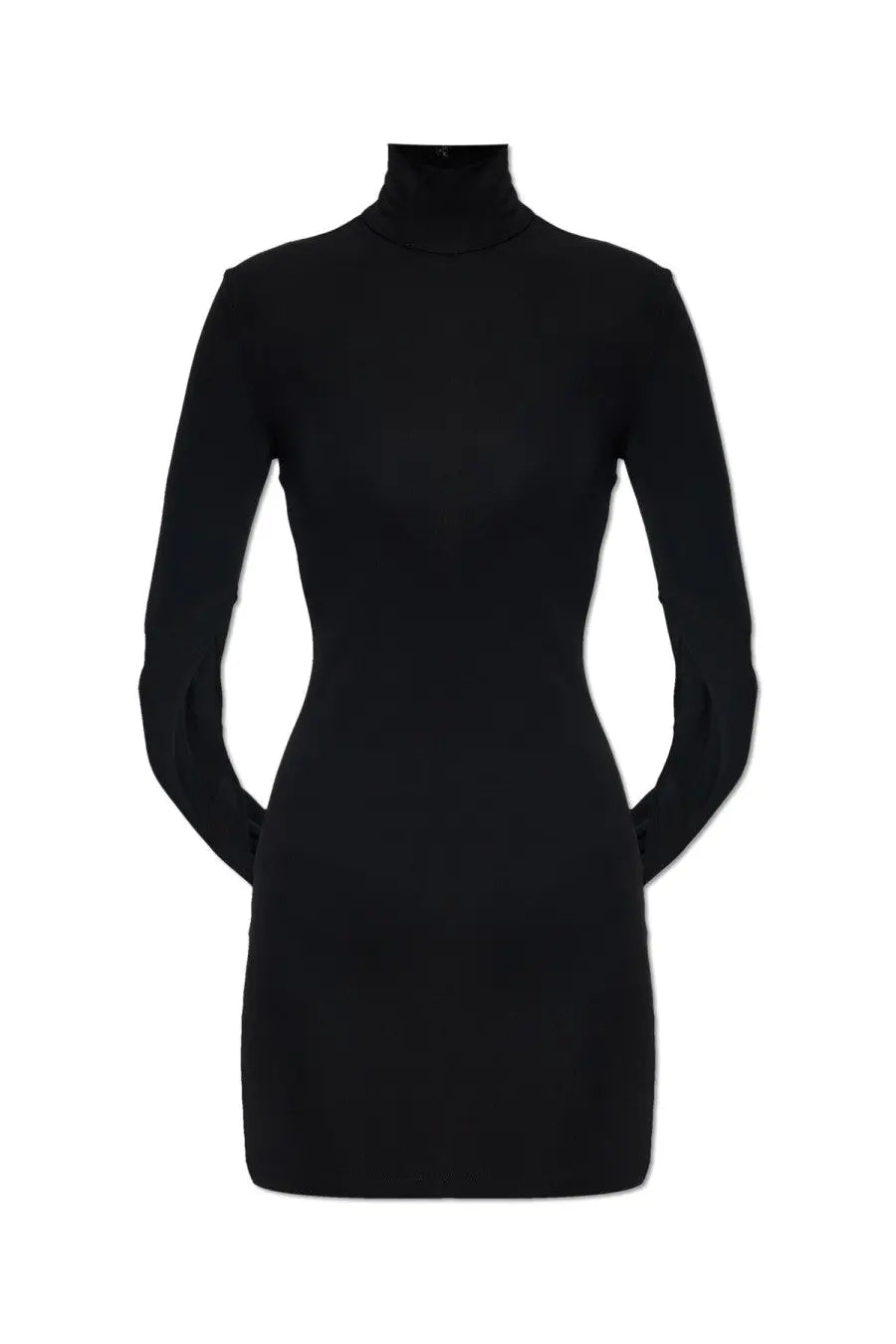 Alexanderwang women’s black mini draped dress with high neck long sleeves and form-fitting silhouette