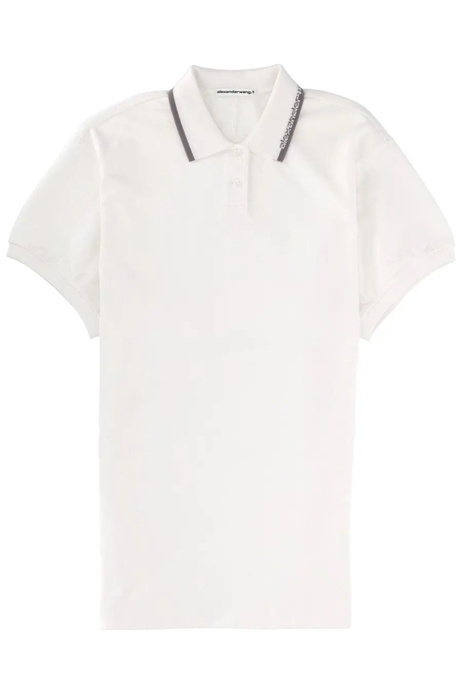 Alexanderwang women’s miniabito white polo shirt with black trim on collar and sleeves made from breathable fabric