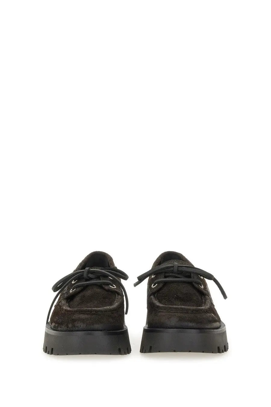 Alexanderwang women’s moccasin carson brown black suede lace-up sneakers with chunky rubber sole front view
