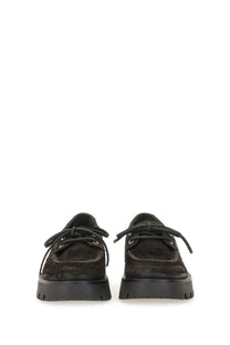 Alexanderwang women’s moccasin carson brown black suede lace-up sneakers with chunky rubber sole front view