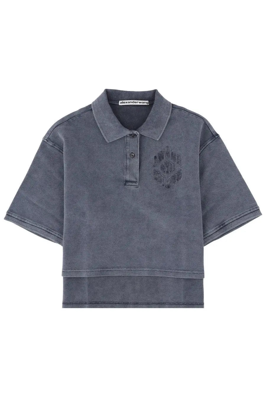 Dark gray cropped polo shirt with a subtle faded texture and embroidered logo by Alexanderwang womens polo con blue