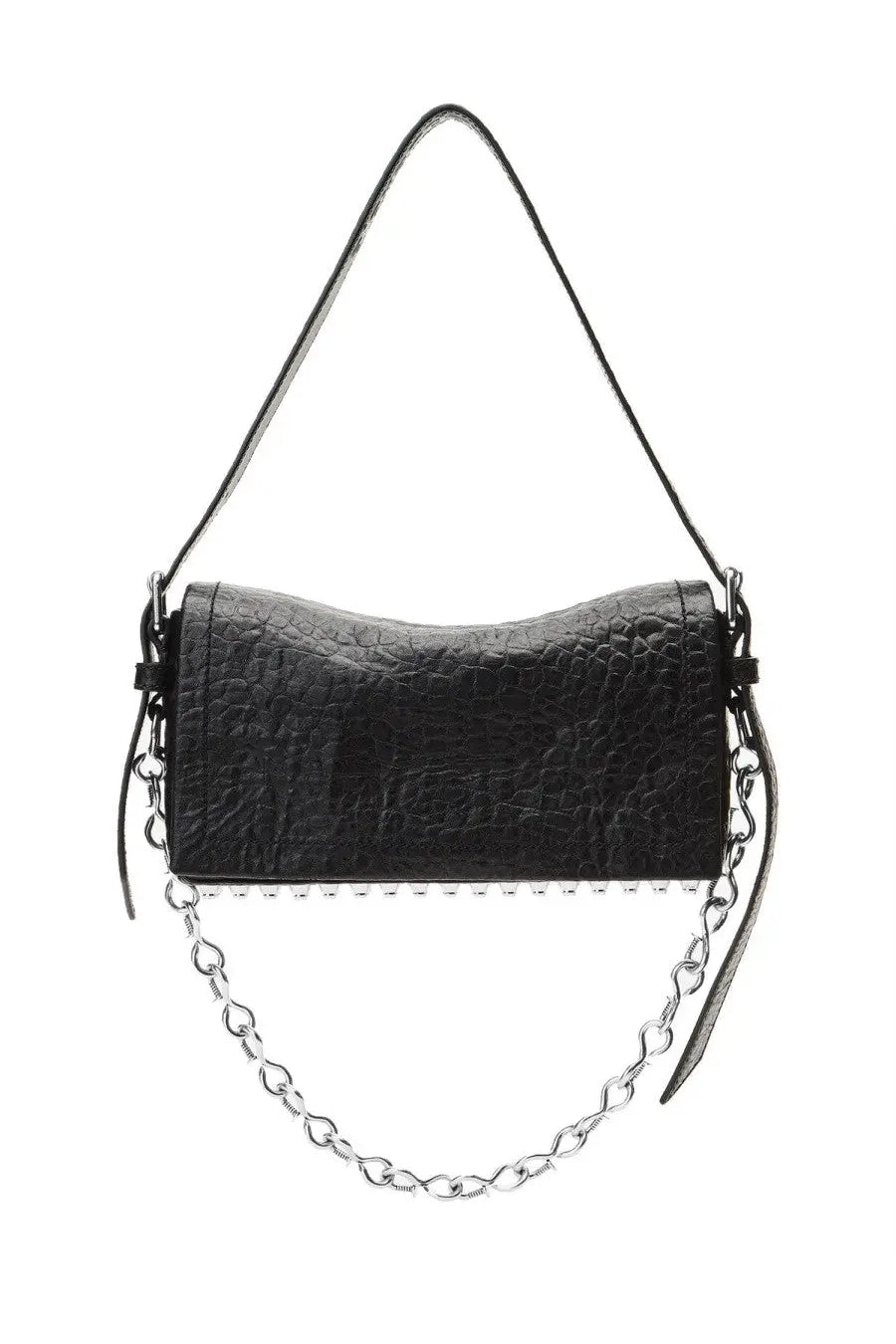 Alexanderwang women’s rich slim bag black black crocodile-textured leather crossbody bag with silver chain and black strap