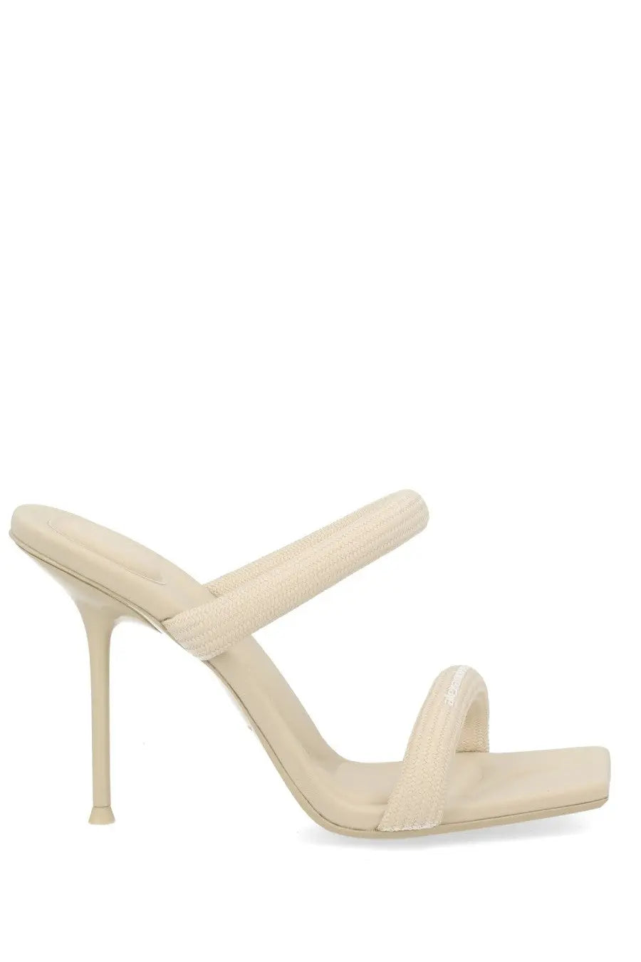 Cream-colored leather mule sandal with slender high heel and minimalist design from alexanderwang women Julie Pink collection