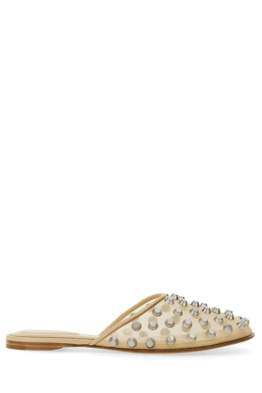 Alexanderwang women’s sandal rhodes beige leather mule slip-on with silver-toned studs along toe and side