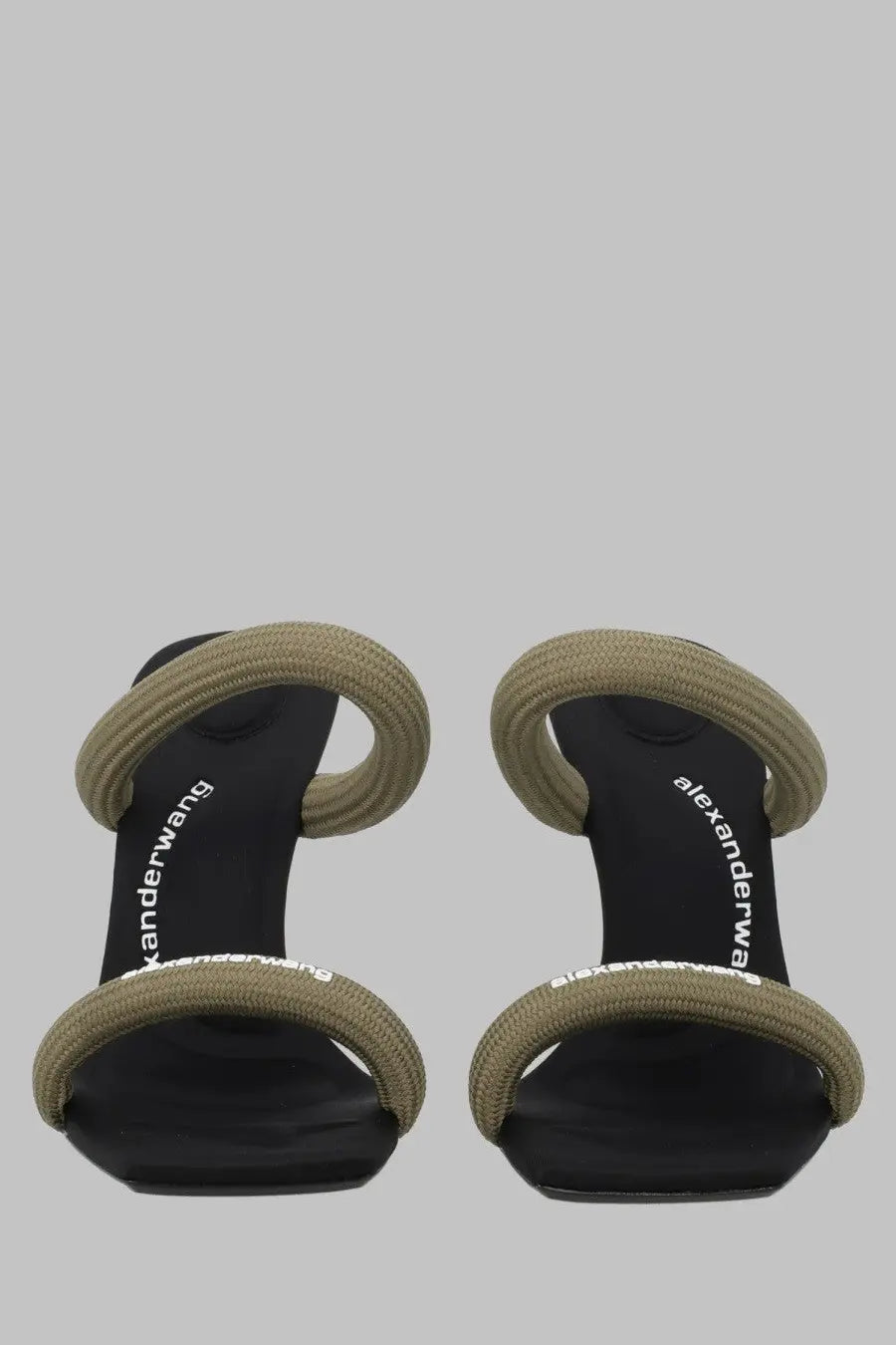 Alexanderwang women’s Sandalo Julie green braided rope sandals with black insole and white Alexanderwang branding