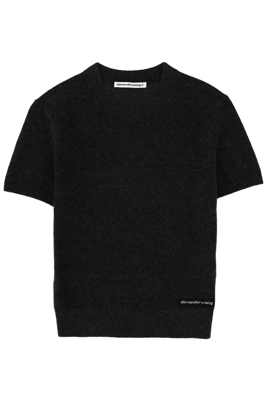 Alexanderwang women’s black short-sleeved knit sweater with subtle textured weave and minimalist branding