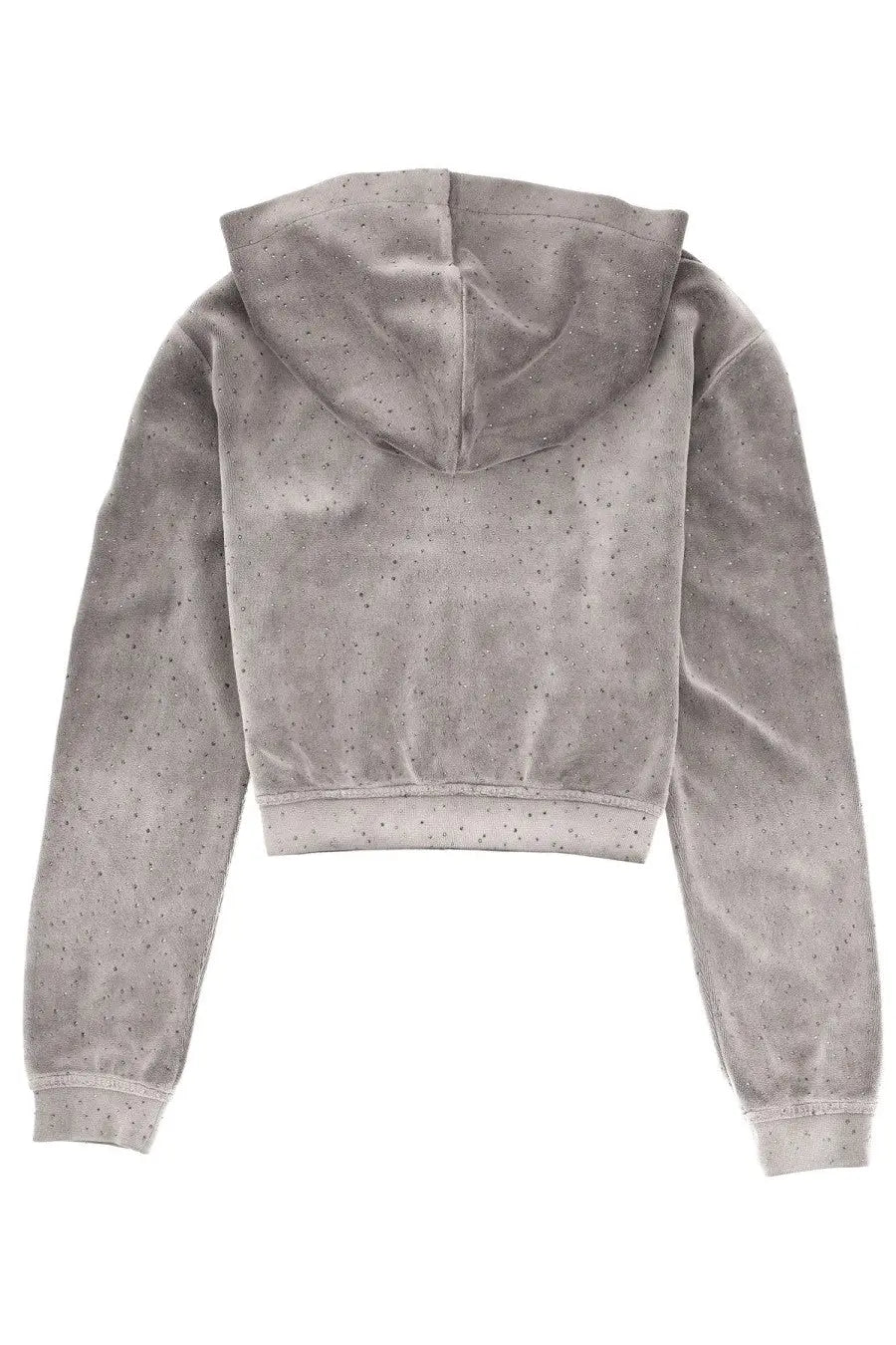Alexanderwang women’s grey cropped hoodie made of soft velvet fabric featuring a subtle speckled pattern