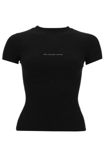 Alexanderwang women’s black ribbed short sleeve top with subtle embroidered alexanderwang logo on the chest