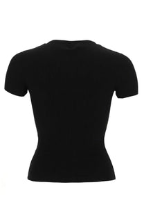 Alexanderwang women’s black ribbed short-sleeved crop top made from soft stretch fabric for casual wear