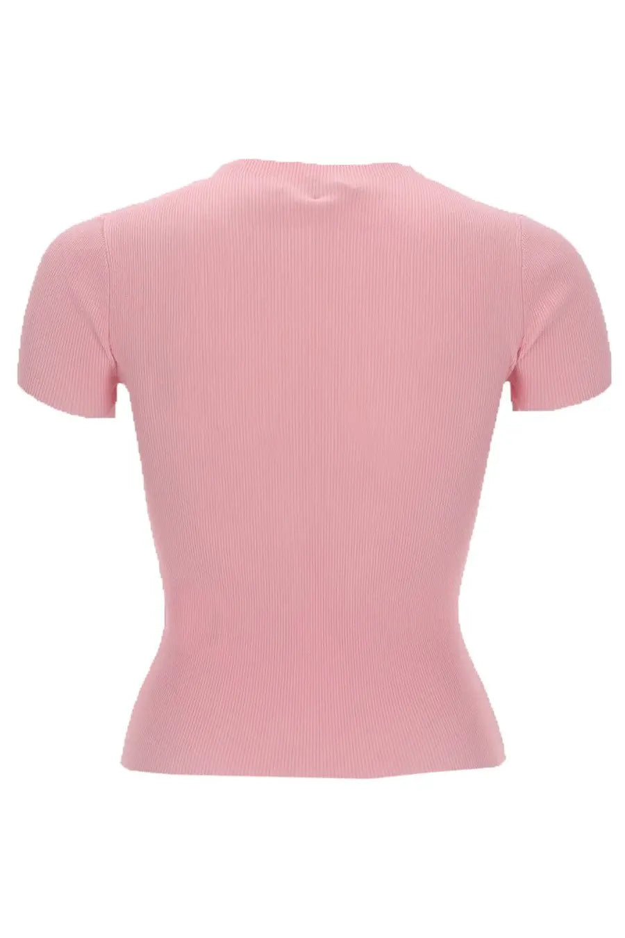 Alexanderwang women’s soft pink ribbed knit short-sleeved top with fitted slightly flared silhouette