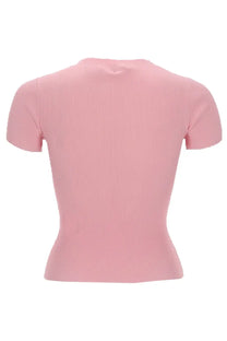 Alexanderwang women’s soft pink ribbed knit short-sleeved top with fitted slightly flared silhouette