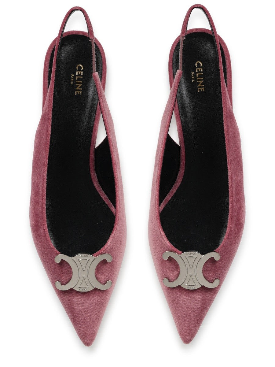 Celine Women's Alma Triomphe Velvet Flat Slingback Multicolor