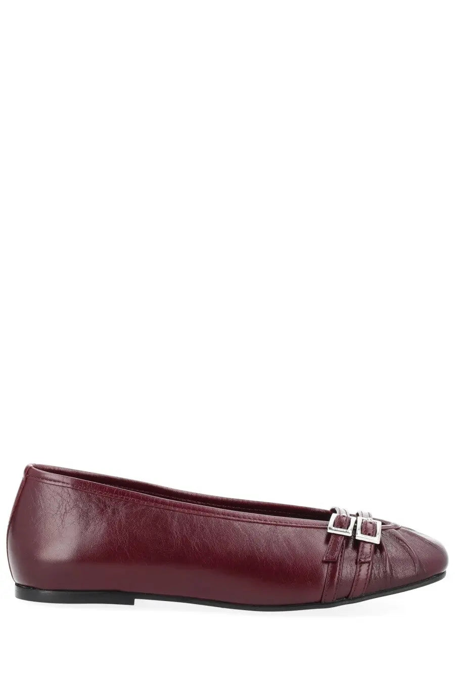 Alohas women’s ballerina cendana red burgundy leather ballet flat with silver-toned buckle detailing