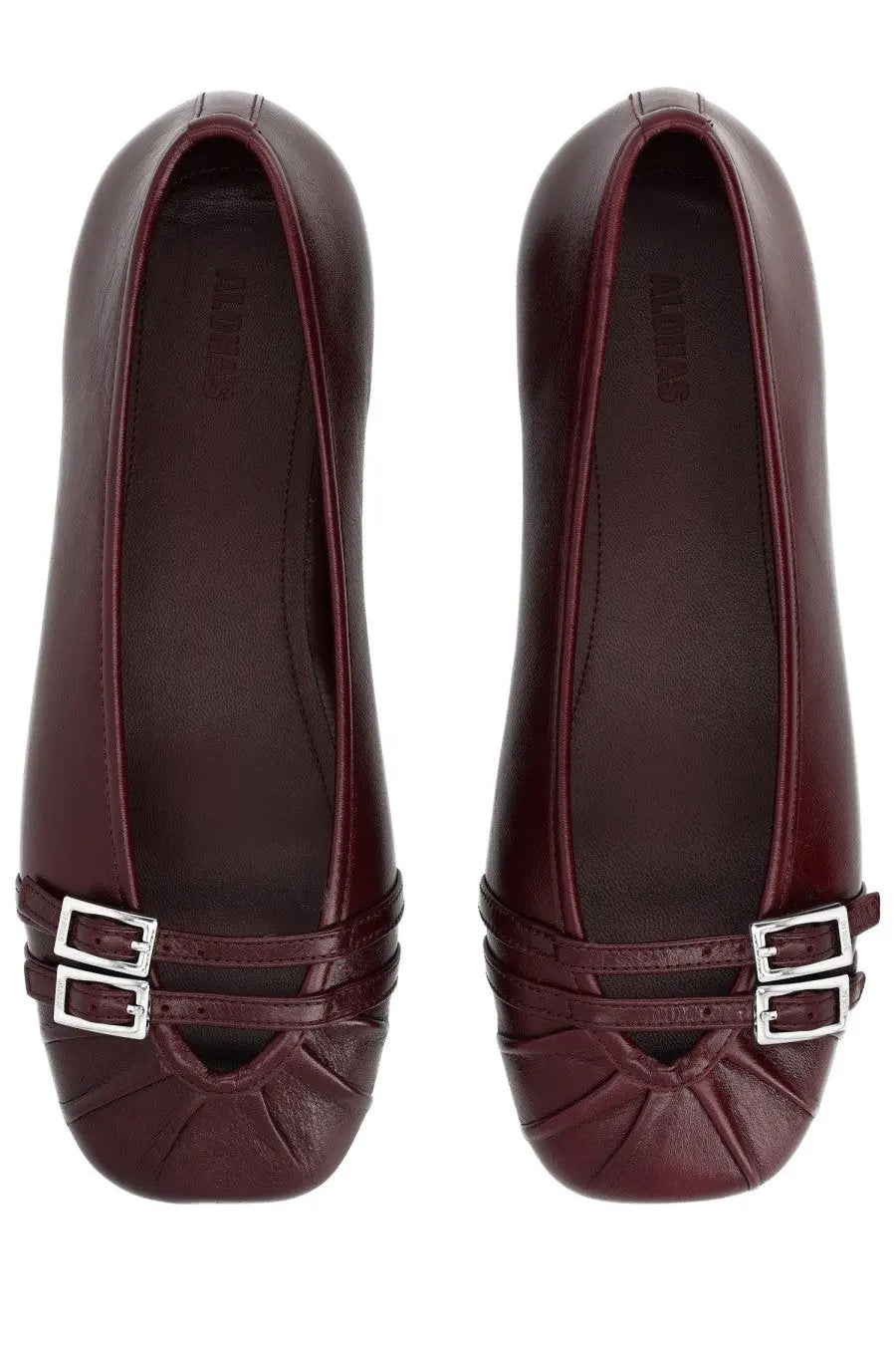 Alohas women’s ballerina Cendana red burgundy leather flats with silver-tone buckle straps for stylish wear