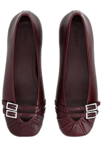 Alohas women’s ballerina Cendana red burgundy leather flats with silver-tone buckle straps for stylish wear