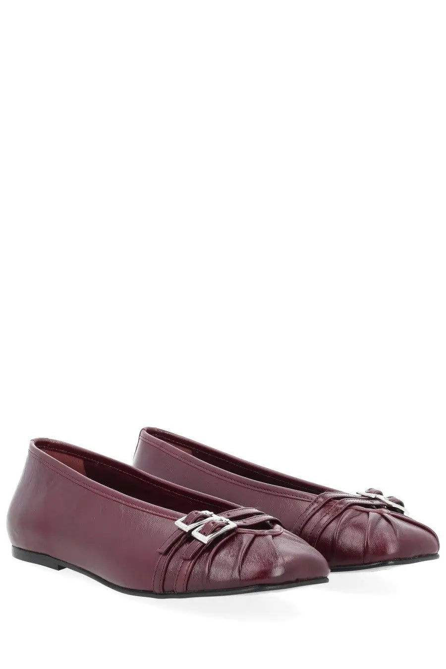 Alohas women’s ballerina Cendana red burgundy leather flats with silver buckle detailing for stylish wear