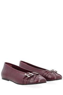 Alohas women’s ballerina Cendana red burgundy leather flats with silver buckle detailing for stylish wear