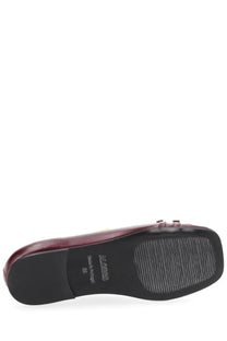 Alohas women’s ballerina Cendana red burgundy patent leather loafer with black rubber sole and subtle stitching details